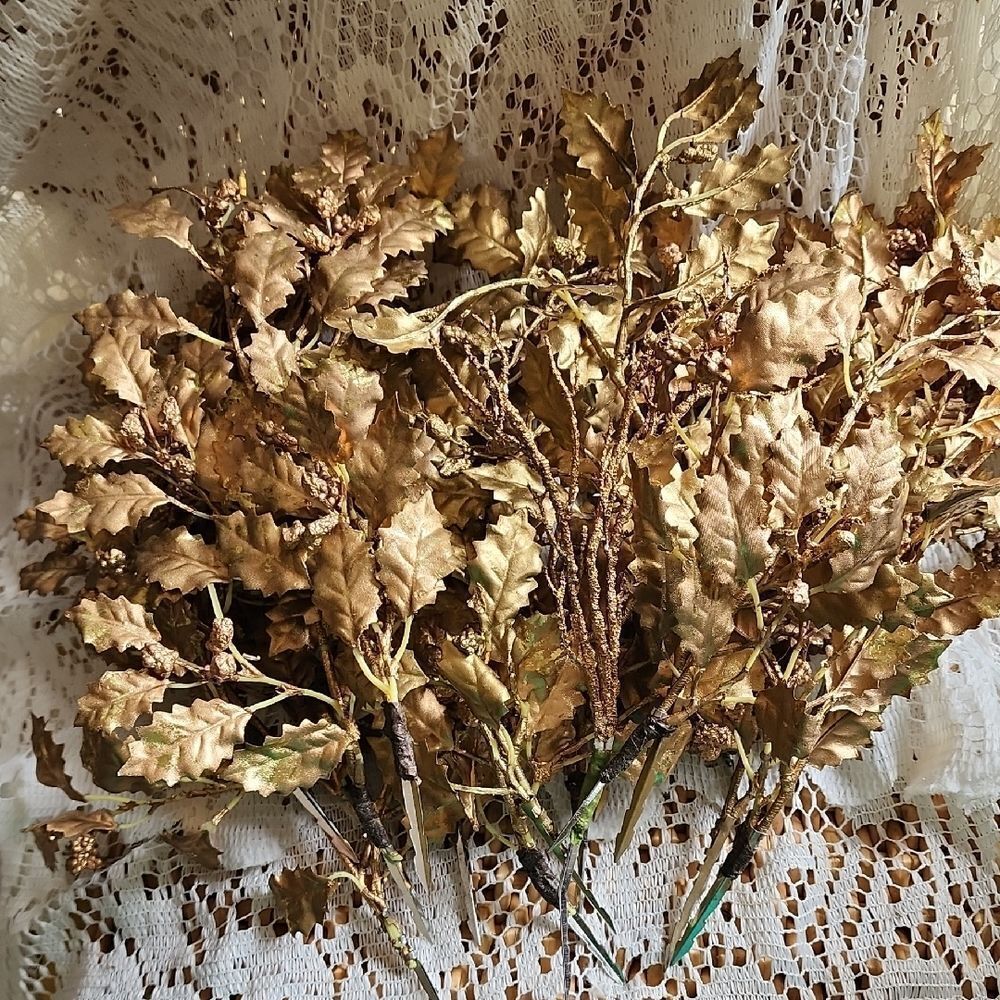 Vintage Gold Leaf Decorative Floral Picks Accent Fall Autumn Tgiving Christmas